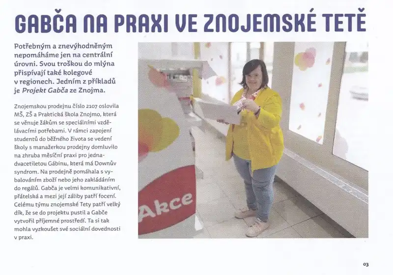 Praxe v prodejně Teta na Divišově náměstí ve Znojmě
